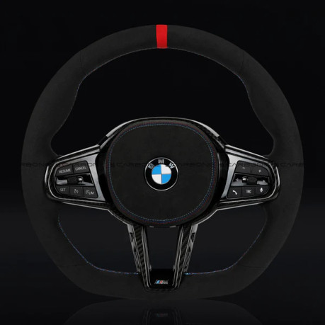 CARBONE - BMW Alcantara Flat Bottom LCI Steering Wheel for G/F Chassis- CARBONE Round Design for G20 G30 G80 G82 G87 M2 M3 M4 M5 M8 M340i  