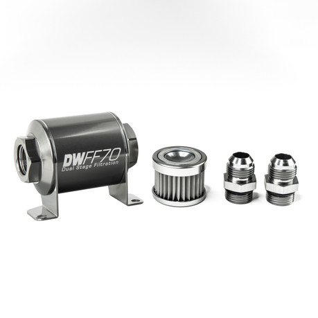 DeatschWerks Stainless Steel 10AN 5 Micron Universal Inline Fuel Filter Housing Kit (70mm)  dwk8-03-070-005K-10 DeatschWerks Stainless Steel 10AN 5 Micron Universal Inline Fuel Filter Housing Kit (70mm)  dwk8-03-070-005K-10
