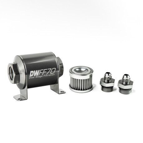 DeatschWerks Stainless Steel 6AN 10 Micron Universal Inline Fuel Filter Housing Kit (70mm)  dwk8-03-070-010K-6 DeatschWerks Stainless Steel 6AN 10 Micron Universal Inline Fuel Filter Housing Kit (70mm)  dwk8-03-070-010K-6