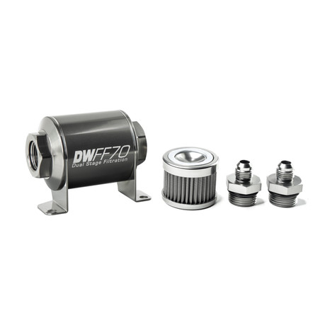 DeatschWerks Stainless Steel 6AN 40 Micron Universal Inline Fuel Filter Housing Kit (70mm)  dwk8-03-070-040K-6