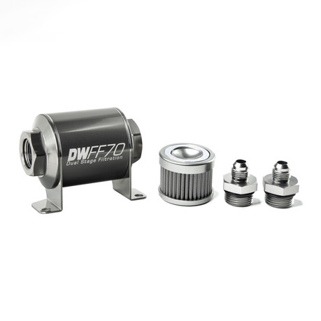 DeatschWerks Stainless Steel 6AN 100 Micron Universal Inline Fuel Filter Housing Kit (70mm)  dwk8-03-070-100K-6