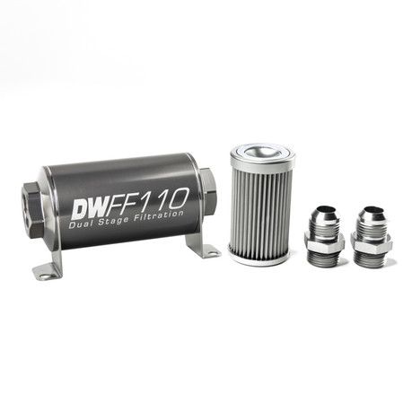 DeatschWerks Stainless Steel 10AN 10 Micron Universal Inline Fuel Filter Housing Kit (110mm)  dwk8-03-110-010K-10