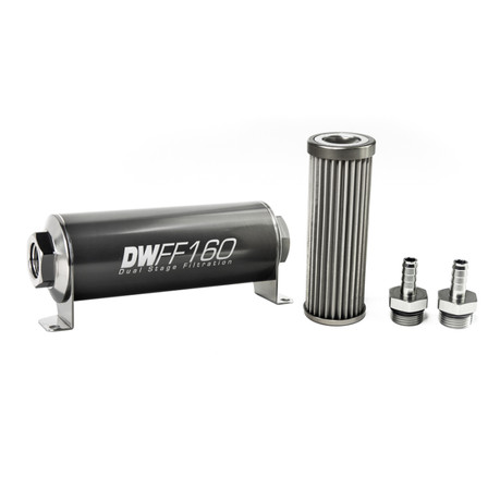 DeatschWerks Stainless Steel 3/8in 40 Micron Universal Inline Fuel Filter Housing Kit (160mm)  dwk8-03-160-040K-38