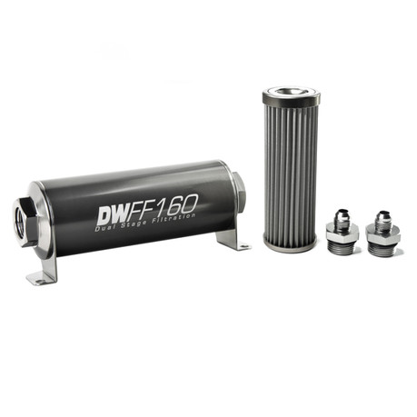 DeatschWerks Stainless Steel 6AN 40 Micron Universal Inline Fuel Filter Housing Kit (160mm)  dwk8-03-160-040K-6
