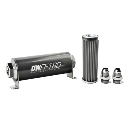 DeatschWerks Stainless Steel 10AN 100 Micron Universal Inline Fuel Filter Housing Kit (160mm)  dwk8-03-160-100K-10
