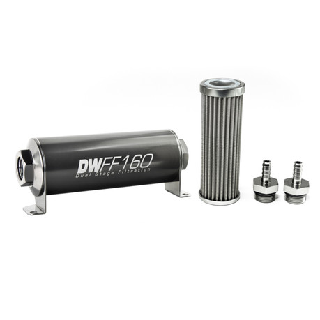 DeatschWerks Stainless Steel 5/16in 100 Micron Universal Inline Fuel Filter Housing Kit (160mm)  dwk8-03-160-100K-516
