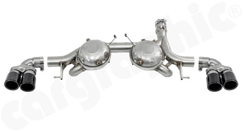 CARGRAPHIC Rear Silencer Replacement Pipe w/2x Active Sound Modules & 4x 89mm Gloss Black Chrome Sport Tailpipes For Diesel BMW 5-Series G30/G31 Single-Flow Exhaust Systems - PERG30DSM35RENA