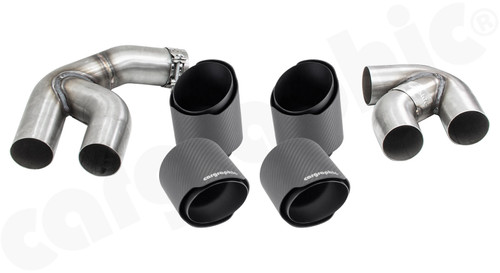 CARGRAPHIC Double-End Tailpipe Set - 4x 100mm - Round - Slash Cut w/SS Liner & CARGRAPHIC Logo - Visual Carbon Matte For BMW X6 G06 30i xDrive & 40i sDrive/xDrive - CARX6G06ER40KEVTPCG CARGRAPHIC Double-End Tailpipe Set - 4x 100mm - Round - Slash Cut w/SS Liner & CARGRAPHIC Logo - Visual Carbon Matte For BMW X6 G06 30i xDrive & 40i sDrive/xDrive - CARX6G06ER40KEVTPCG