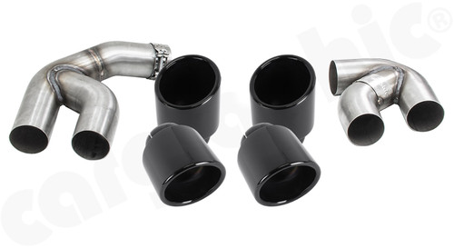 CARGRAPHIC Double-End Tailpipe Set - 4x 100mm - Round - Rolled In - Slash Cut - Gloss Black Chrome For BMW X6 G06 30i xDrive & 40i sDrive/xDrive - CARX6G06ER40RENA