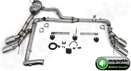 CARGRAPHIC AMG G63-Look Active Sound System Conversion Kit w/4x 115x82mm Mirror Polished Slash-Cut Tailpipes For Mercedes Benz G350 CDI W463 - PERW463DETSMEVOS
