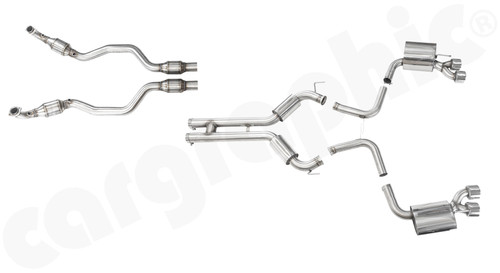CARGRAPHIC Manifold-Back Sport Exhaust System w/4x 200CPSI Catalytic Converters, Resonated Center Section & Rear Silencer Set w/115x82mm Double-End Tailpipe Set For Mercedes Benz R230 SL55 AMG (Sound Version) - 18850100KIT
