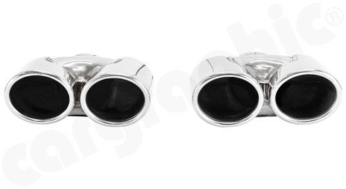 CARGRAPHIC Sport Double-End Tailpipe Set - 4x 88x77mm Oval, Rolled-In, Slash-Cut w/Molded Collector & Mirror Polished For Porsche 997.1 Turbo 3.6L - CARP97TERO