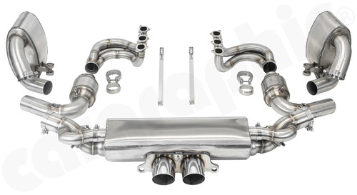 CARGRAPHIC Cylinder-Head-Back Motorsport Exhaust System w/Manifolds, 2x 200CPSI OBD2 HD Tri-Metal Catalytic Converters & Final Silencer w/Integrated Exhaust Valves For Porsche 997 GT3 / GT3 RS - PERP97GT3RKIT2200FLAP