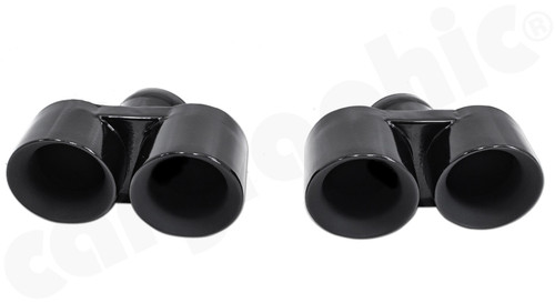 CARGRAPHIC Sport Double-End Tailpipe Set - 4x 89mm Round, Modena Designed, Doublewall, Slash-Cut & Gloss Black Enameled For Porsche 997.2 Turbo / Turbo S 3.6L - CARP97TDFIERENA