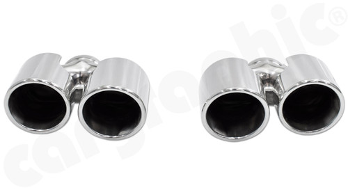 CARGRAPHIC Double-End Sport Tailpipe Set - 2x 89mm Rolled-In, Double-Wall, Round, Slash-Cut & Mirror Polished For Porsche 991.1 Carrera / Carrera 4 3.4L w/Standard Exhaust System - PERP9134ERS