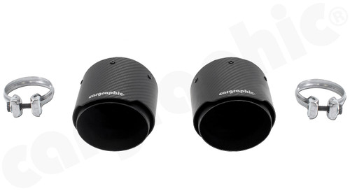 CARGRAPHIC PSE Look Sport Tailpipes - 2x 100mm Double-Walled, Rolled-In, Slash-Cut w/Stainless Steel Liner, CARGRAPHIC Logo & Visual Carbon Matte Finish For Porsche 991.2 Carrera / Carrera S / Carrera T / Carrera GTS 3.0L T - CARP912PSEERKITKEVTPCG