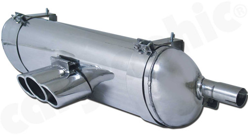 CARGRAPHIC Sport Rear Silencer w/89mm Double-End "Tri-Pipe" Tailpipe w/Perforated Insert (SUPER SOUND VERSION) For Porsche 986 Boxster 2.5L - CARP86ETSTRIR