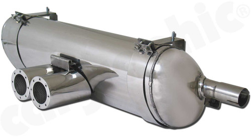 CARGRAPHIC Sport Rear Silencer w/89mm Double-End "Revolver" Tailpipe w/Perforated Insert (SOUND VERSION with TÜV Certificate) For Porsche 986 Boxster 2.7L, Boxster S 3.2L & Boxster 550 Spyder - CARP86SETREV