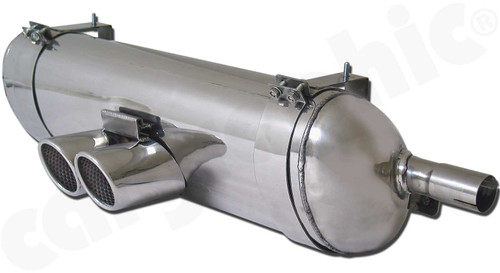 CARGRAPHIC Sport Rear Silencer w/89mm Slash-Cut Double-End Tailpipe Rolled-In w/Perforated Insert (SOUND VERSION with TÜV Certificate) For Porsche 986 Boxster 2.7L, Boxster S 3.2L & Boxster 550 Spyder - CARP86SETSR35