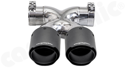 CARGRAPHIC Sport Double-End Tailpipe - 89mm Slash-Cut w/Stainless Steel Liner, CARGRAPHIC Logo & Visual Carbon Matte Finish For Porsche 987 Boxster / Cayman - PERP87ER35XKEVTPCG