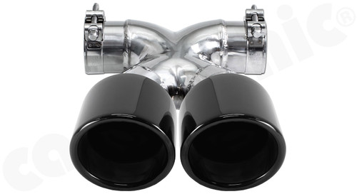 CARGRAPHIC Sport Double-End Tailpipe - 100mm Double-Walled, Slash-Cut, Rolled-In & Gloss Black Chrome Finished For Porsche 987.1 Boxster & 987.2 Boxster / Cayman - PERP87ER40RXENA