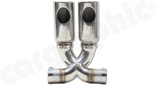 CARGRAPHIC Sport Double-End Tailpipe-X (Special Silenced Version) - 89mm Double-Walled, Rolled-In w/Perforated Insert & Stainless Steel Polished For Porsche 987 / 981 Boxster / Cayman - PERP81ETCUPERSILX