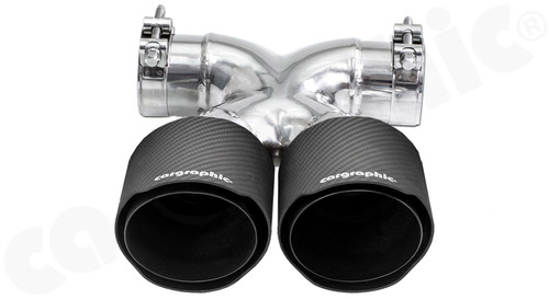 CARGRAPHIC Sport Double-End Tailpipe - 100mm X-Pipe Construction, Slash-Cut w/Stainless Steel Liner, CARGRAPHIC Logo & Visual Carbon Matte Finish For Porsche 981 Boxster / Cayman - PERP81ER40XKEVTPCG CARGRAPHIC Sport Double-End Tailpipe - 100mm X-Pipe Construction, Slash-Cut w/Stainless Steel Liner, CARGRAPHIC Logo & Visual Carbon Matte Finish For Porsche 981 Boxster / Cayman - PERP81ER40XKEVTPCG