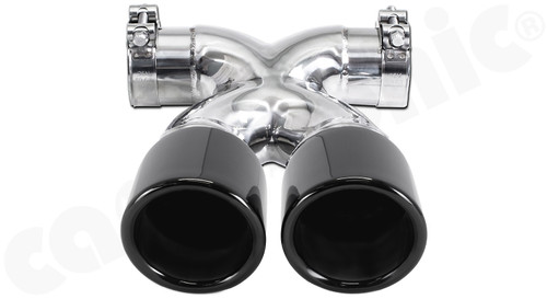 CARGRAPHIC Sport Double-End Tailpipe - 89mm X-Pipe Construction, Rolled-In & Gloss Black Chrome For Porsche 981 Boxster / Cayman - PERP81ER35RXENA