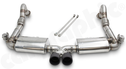 CARGRAPHIC Sport Rear Silencers w/Integrated Exhaust Valves & 2x 89mm Matte Black Thermopaint Finished Sport Tailpipes (SOUND / SUPER SOUND Version) For Porsche 718 (982) Boxster / Cayman - CARP82ETFLAPTP