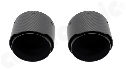 CARGRAPHIC Sport Tailpipes - 2x 114mm Round, Slash-Cut & Visual Carbon Matte Finished w/Stainless Steel Liner For Porsche 718 Boxster / Cayman / Spyder / GT4 - CARP82GT4ER2114KEVTP