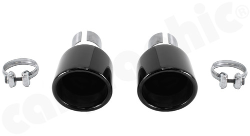 CARGRAPHIC Sport Tailpipes For OEM Rear Silencer - 2x 100mm Round, Rolled-In, Slash-Cut & Gloss Black Chrome Finished For Porsche 718 Boxster / Cayman / Spyder / GT4 - CARP82GT4ER2100RENAOE