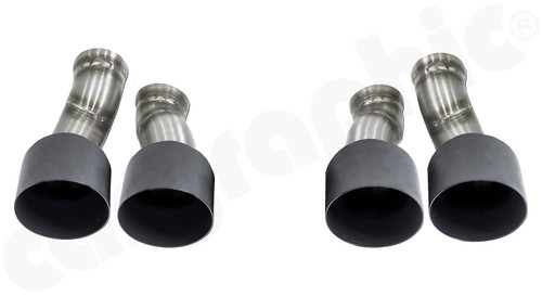 CARGRAPHIC Double-End Tailpipe Set (Special Lightweight Design) - 2x 100mm Round, Slash-Cut & Matte Black Thermopaint Finished For Porsche 970.2 Panamera - CARP70ER40FLTP
