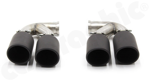 CARGRAPHIC Sport Double-End Tailpipe Set - 4x 100mm Round, Rolled-In, Slash-Cut w/Perforated Insert & Matte Black Thermopaint Finished For Porsche 958.1 Cayenne - CARP58ER44PETTP