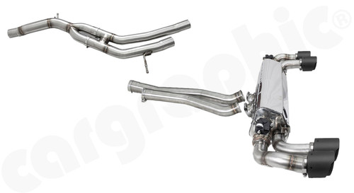 CARGRAPHIC Downpipe-Back Sport Exhaust System w/Electronic Exhaust Valves & 4x 100mm Visual Carbon Matte Sport Tailpipes w/Stainless Steel Liner (SOUND / SUPER SOUND Version) For Porsche Cayenne / Cayenne E-Hybrid 3.0L V6 - CARP5E3T30SYSDPKEVTP