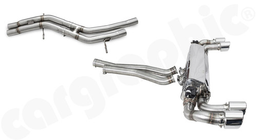 CARGRAPHIC Downpipe-Back Sport Exhaust System w/Electronic Exhaust Valves & Mirror Polished Sport Tailpipes (SOUND / SUPER SOUND Version) For Porsche Cayenne S 2.9L V6 & Cayenne / Cayenne E-Hybrid 3.0L V6 w/OPF - CARP5E3T29SYSDPSS