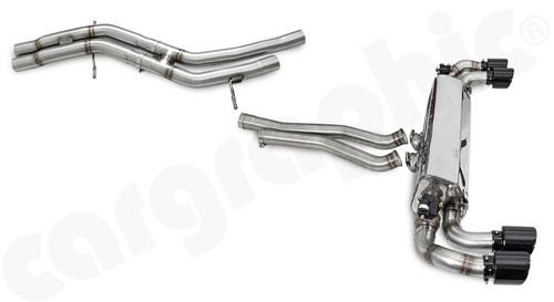 CARGRAPHIC Downpipe-Back Sport Exhaust System w/Electronic Exhaust Valves & Gloss Black Chrome Sport Tailpipes (SOUND / SUPER SOUND Version) For Porsche Cayenne S 2.9L V6 & Cayenne / Cayenne E-Hybrid 3.0L V6 w/OPF - CARP5E3T29SYSDPENA