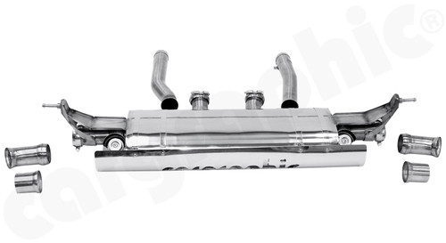 CARGRAPHIC Sport Rear Silencer Set w/Exhaust Valves, CARGRAPHIC Heat Shield & Link Pipes (SOUND / SUPER SOUND Version) For Volkswagen Touareg 7P MK2 3.0L V6 FSI Hybrid - PERVW7PT30ETFLAP