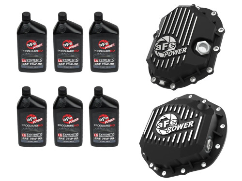 aFe POWER Front & Rear Diff GUARD Package w/ Oil for GM Diesel Trucks 20-25 V8 (AAM 9.25-12 & AAM 11.5/12.0-14)  afe46-7708AB