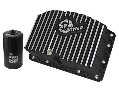 aFe POWER Pro Series Engine Oil Pan Black w/ Machined Fins for Ford Diesel Trucks 11-25 V8-6.7L (td) afe46-70322