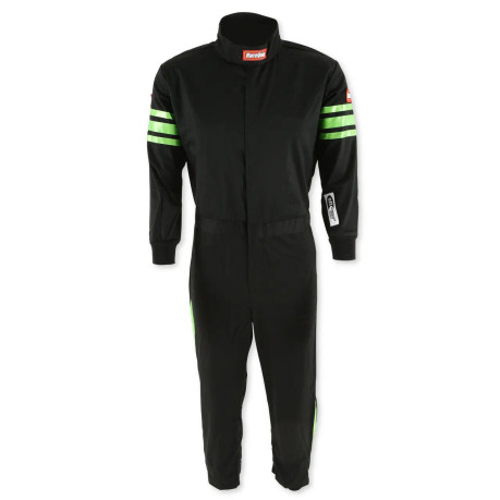 RaceQuip One Piece Single Layer Fire Suit - Black w/Green Stripes -Kids XX-Small  1950790RQP