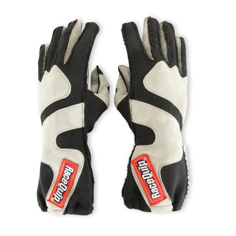RaceQuip SFI 3.3/5 Black / Gray Outseam Short Gauntlet Nomex Race Gloves - Small 356602RQP