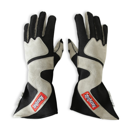 RaceQuip SFI 3.3/5 Black / Gray Outseam Long Gauntlet Nomex Race Gloves - Large 359605RQP