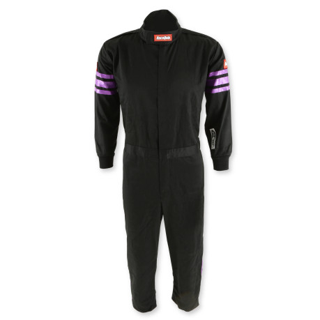 RaceQuip One Piece Single Layer Fire Suit - Black w/Purple Stripes - Kids X-Small 1950591RQP