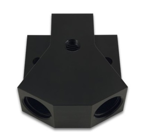 Vibrant Billet Aluminum Y-Block Fitting with 1/8in NPT Port -8AN x Dual -8AN ORB vib10893