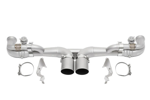 SOUL 14-19 Porsche 991 GT3 Modular Competition Exhaust Package - Valved - 4in Slash Satin Black Tips solPOR.991GT3.PKGV.SLT4B