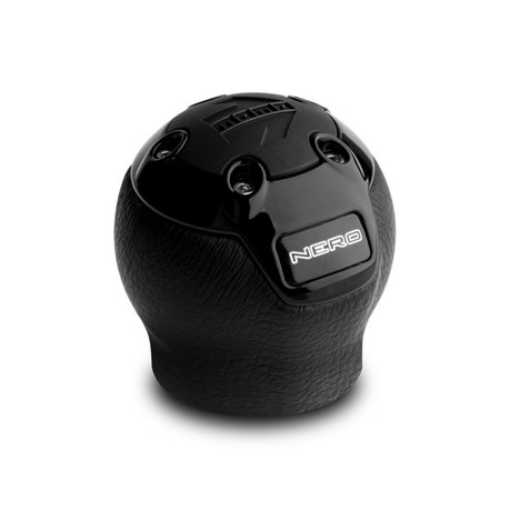 Momo Nero Shift Knob - Black Leather, Black Chrome Insert, with Reverse Lockout momNERBK1-R