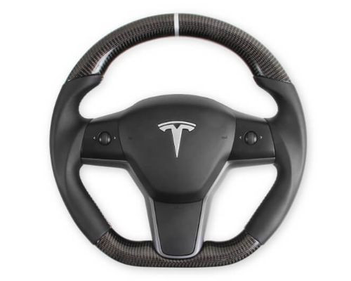 REKUDO Carbon Fiber w/ Leather Grips Steering Wheel Tesla Model 3 | Model Y 2017-2021