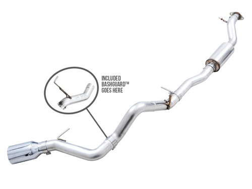 AWE Tuning 2021+ Ford Bronco 0FG Single Rear Exit Exhaust w/Chrome Silver Tip & Bash Guard  awe3015-22789