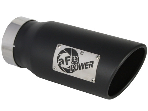 aFe Power Diesel Exhaust Tip Black- 4 in In x 5 out X 12 in Long Bolt On (Right) afe49T40501-B12