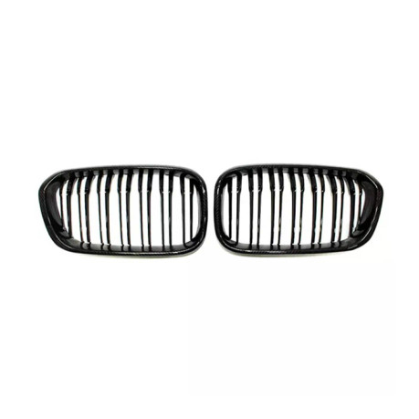 MHC BMW 1 Series LCI Double Slat Front Grilles In Gloss Carbon Fibre (F20/F21)  MHC-F20F21-CF-FG001